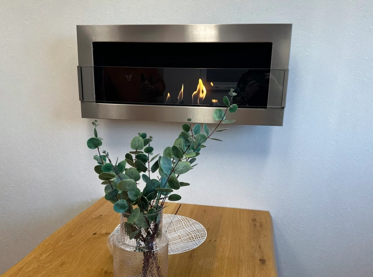 Biofireplace hanging with glass 900x400 inox-silver