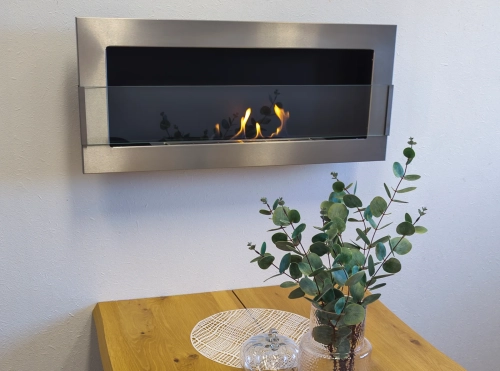Biofireplace hanging with glass 900x400 inox-silver