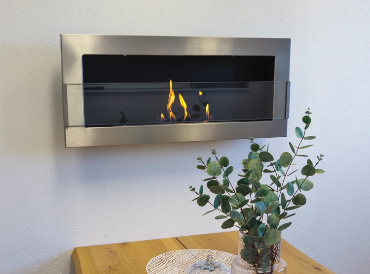Biofireplace hanging with glass 900x400 inox-silver