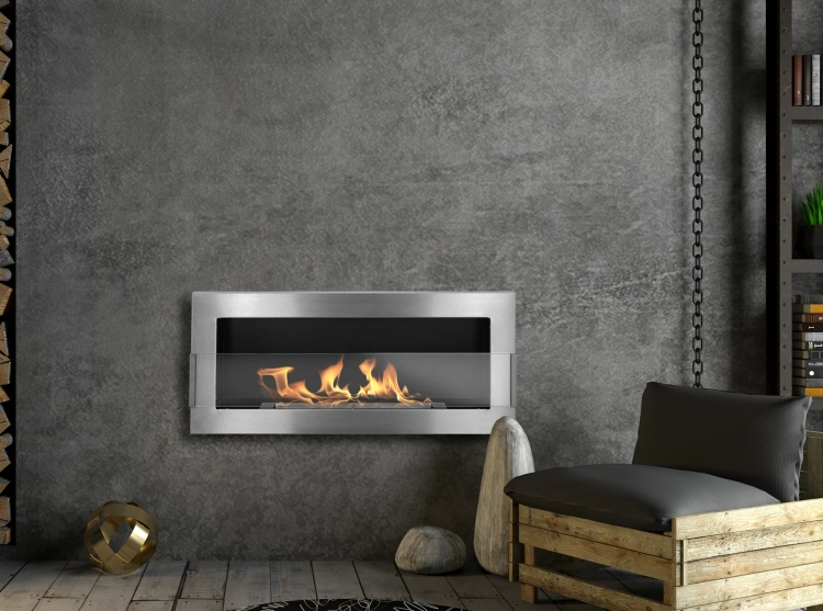 Biofireplace hanging with glass 900x400 inox-silver