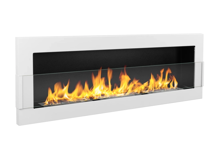 Wall-hung biofireplace 1200x400 white gloss with glass