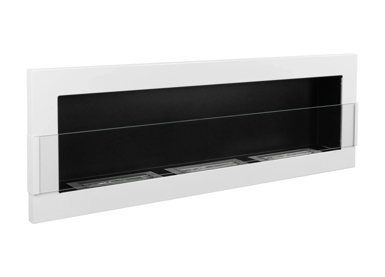 Wall-hung biofireplace 1200x400 white gloss with glass
