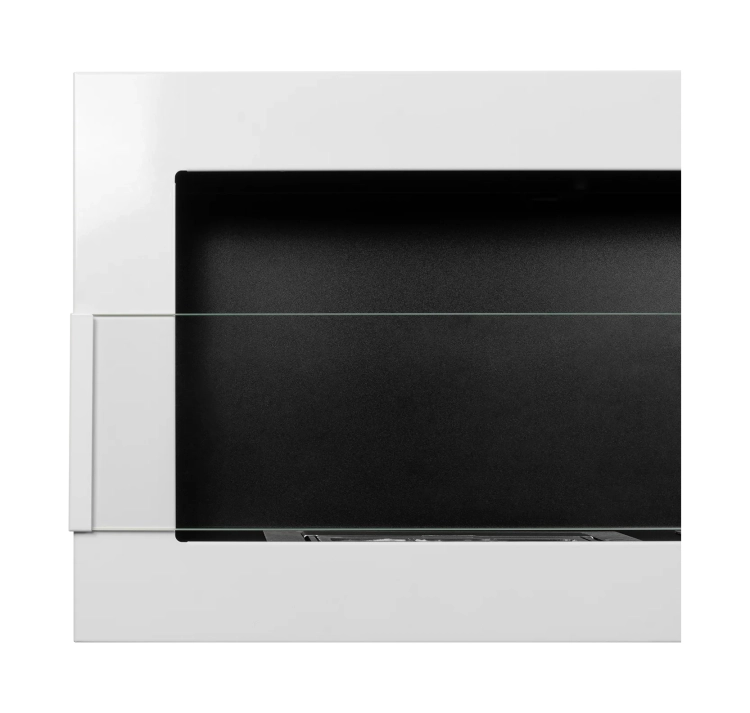 Wall-hung biofireplace 1200x400 white gloss with glass