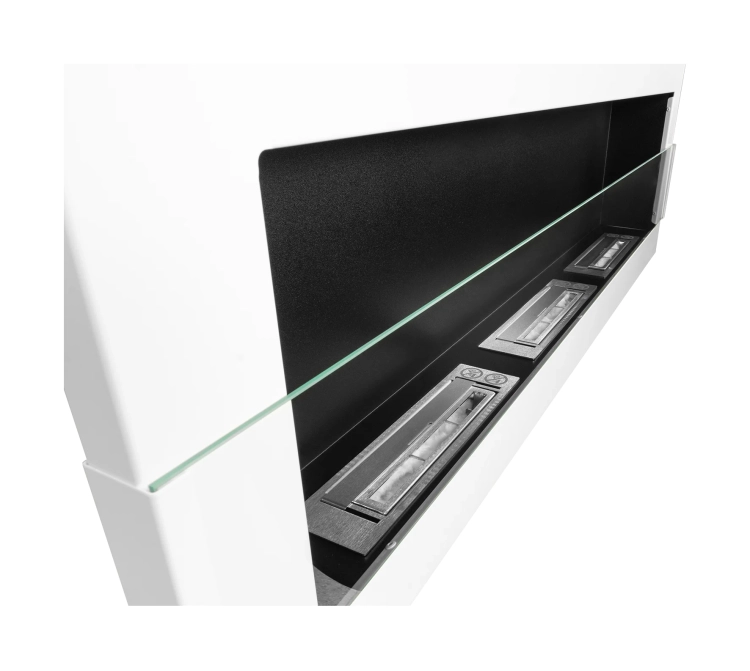 Wall-hung biofireplace 1200x400 white gloss with glass