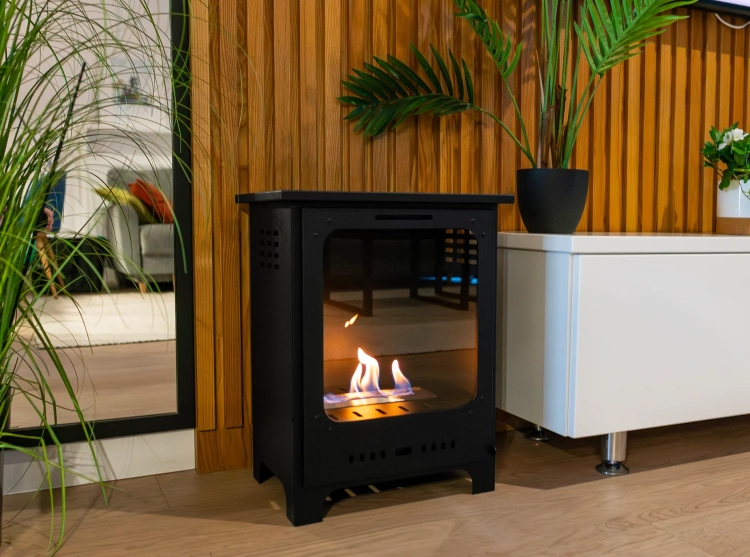 Biofireplace freestanding Koza Mini black matte with glass