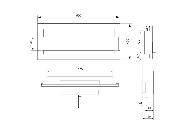 Biofireplace hanging with glass 900x400 brwon