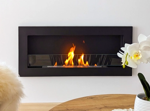 Biofireplace hanging with glass 900x400 Slim black structural matte