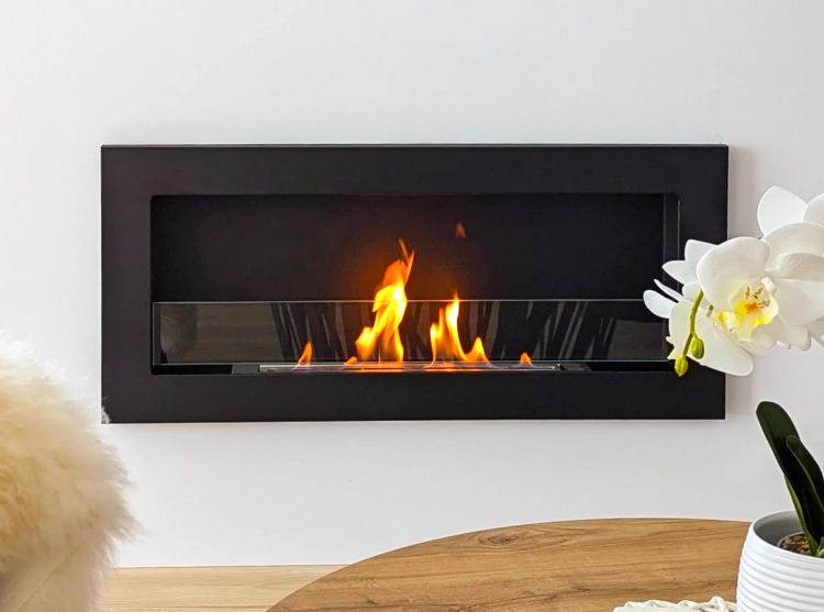 Biofireplace hanging with glass 900x400 Slim black structural matte