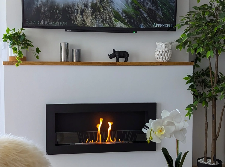 Biofireplace hanging with glass 900x400 Slim black structural matte