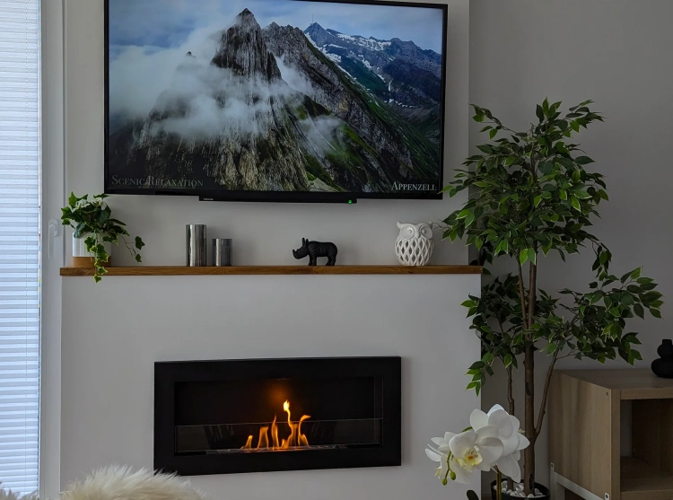 Biofireplace hanging with glass 900x400 Slim black structural matte