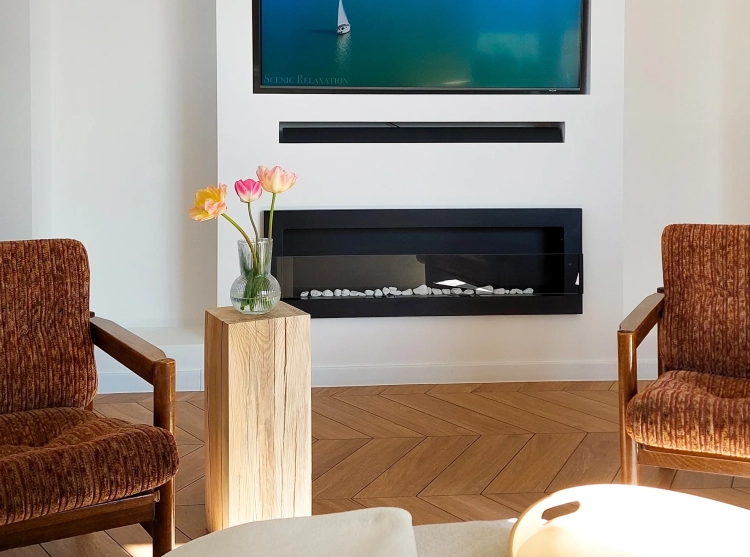 Biofireplace hanging with glass 1200x400 black structural matte