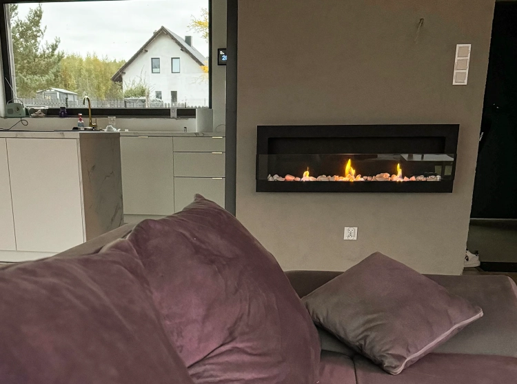 Biofireplace hanging with glass 1200x400 black structural matte