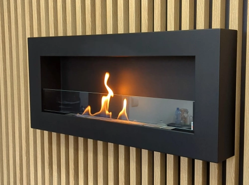 Biofireplace hanging with glass 900x400 Box black structural matte