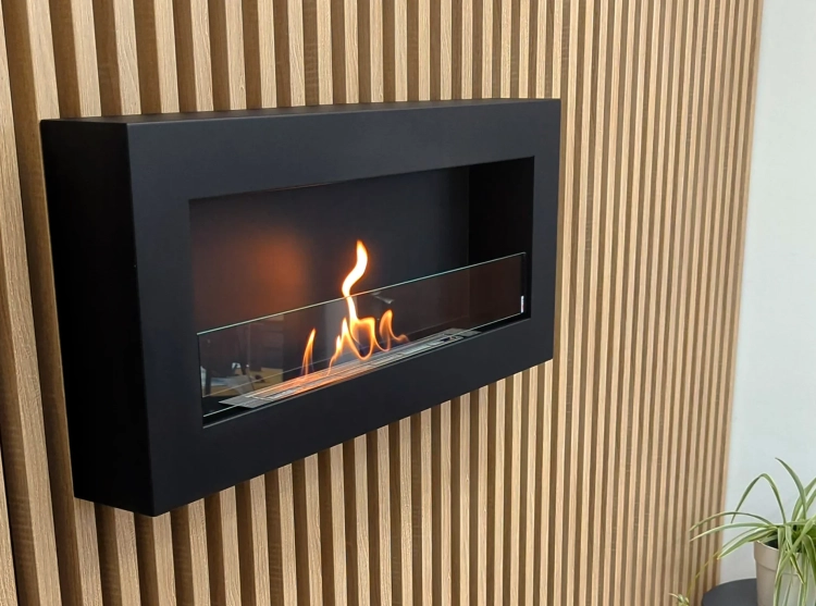 Biofireplace hanging with glass 900x400 Box black structural matte