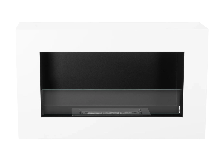 Wall-hung biofireplace with glass 650x400 Box white structured matt