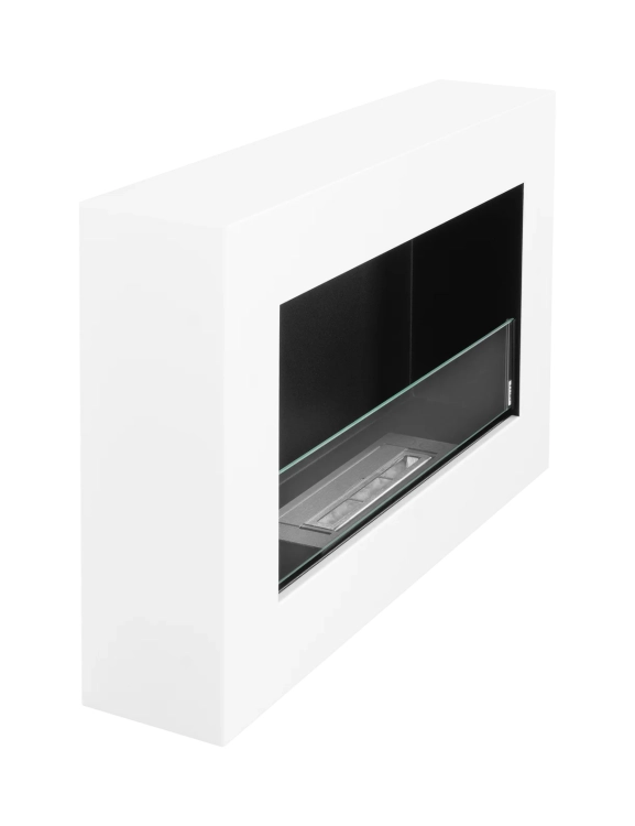 Wall-hung biofireplace with glass 650x400 Box white structured matt
