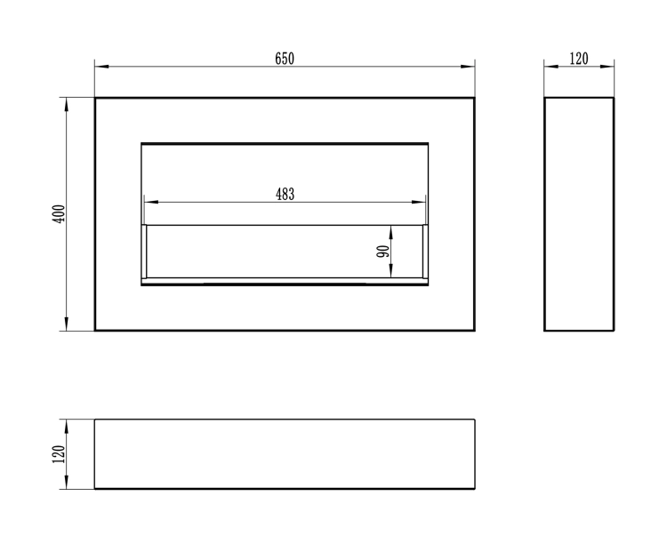 Wall-hung biofireplace with glass 650x400 Box white structured matt