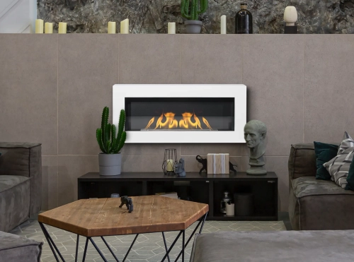Biofireplace hanging with glass 900x400 Box white structural matte