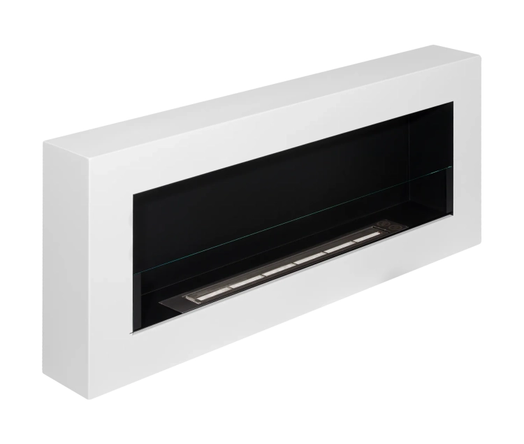 Biofireplace hanging with glass 900x400 Box white structural matte