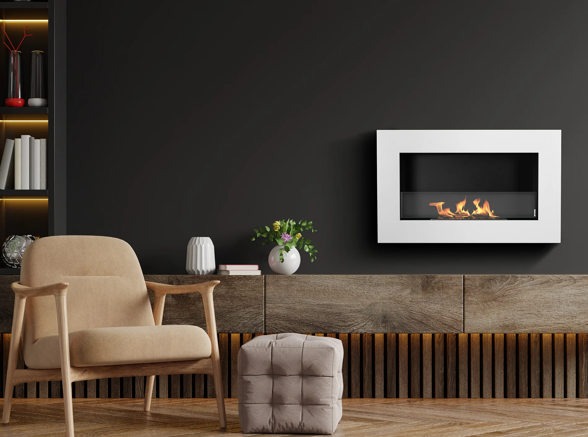Wall-mounted Bio Fireplace 650x400 BOX with Glass