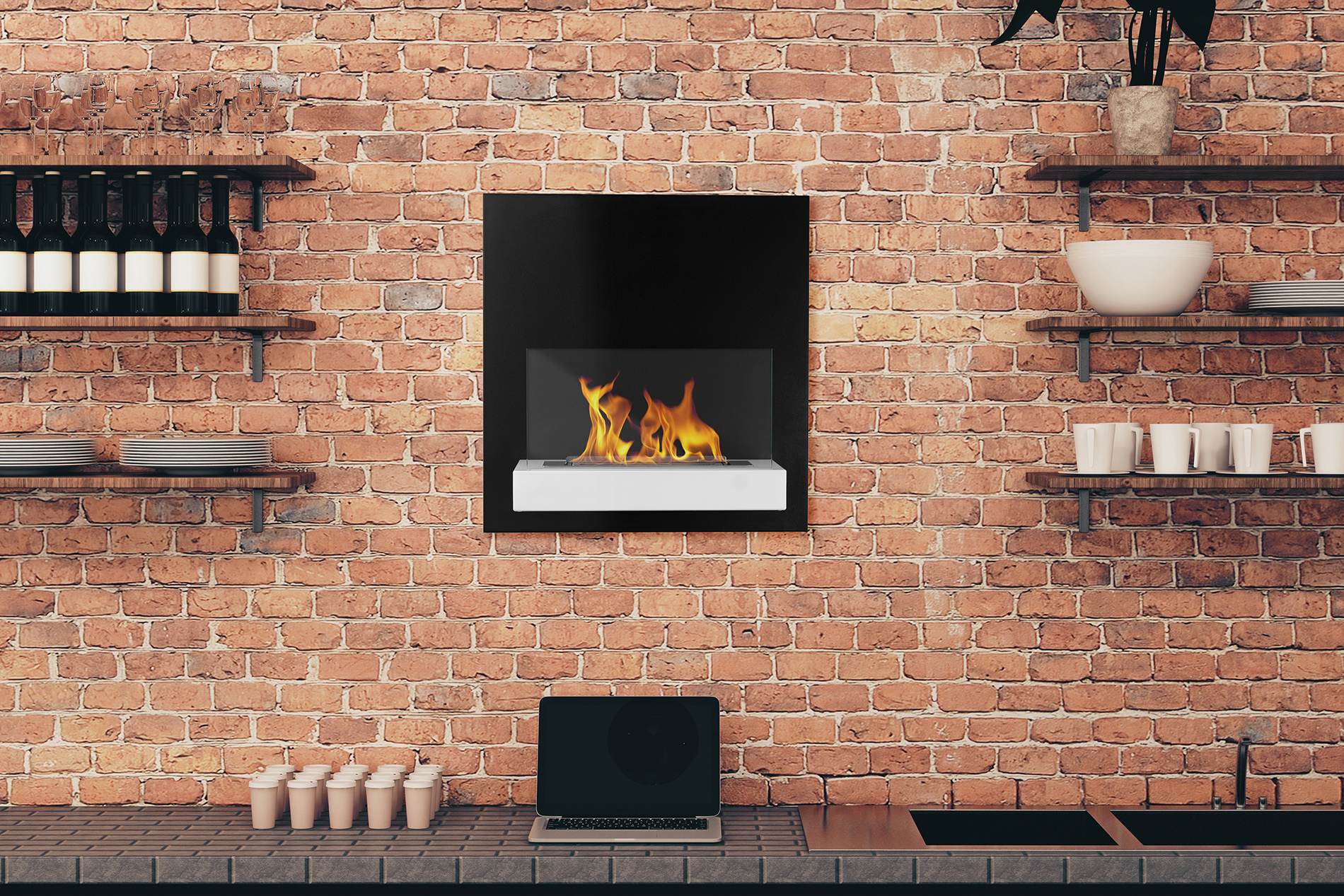 Hanging Bio Fireplace 900x400 Slim with Glass
