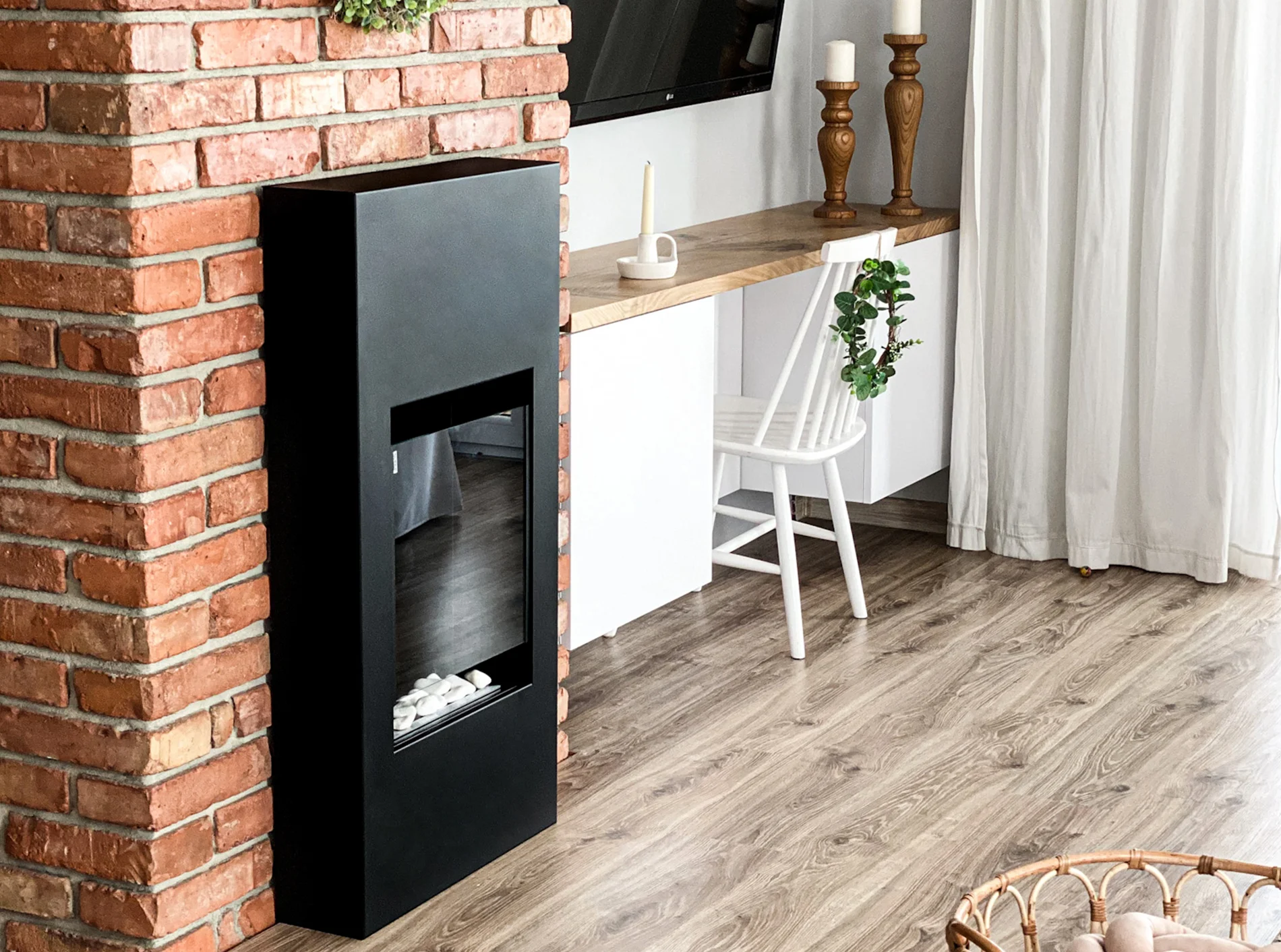 Portal Bio Fireplace Modern Matte White with Glass